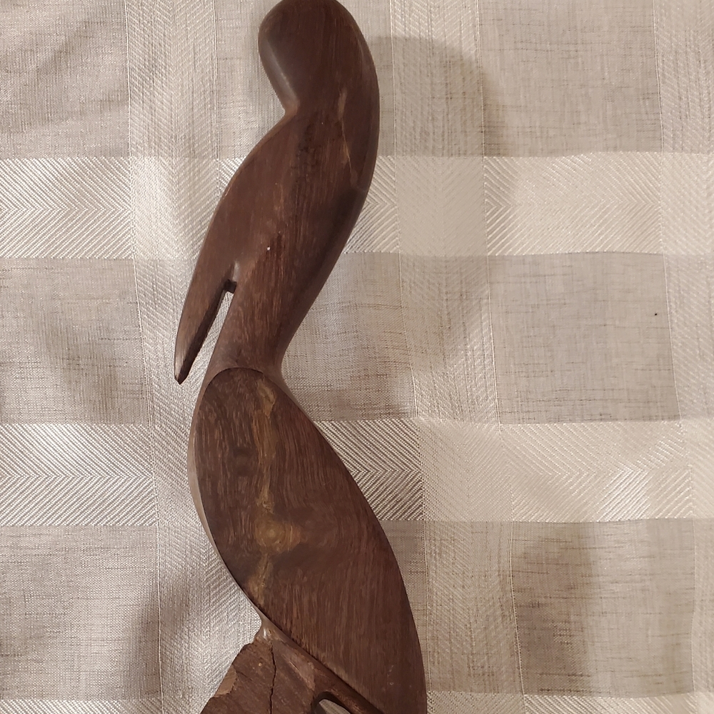 Mid Century Vintage Hand Carved Ironwood Pelican Sulpture